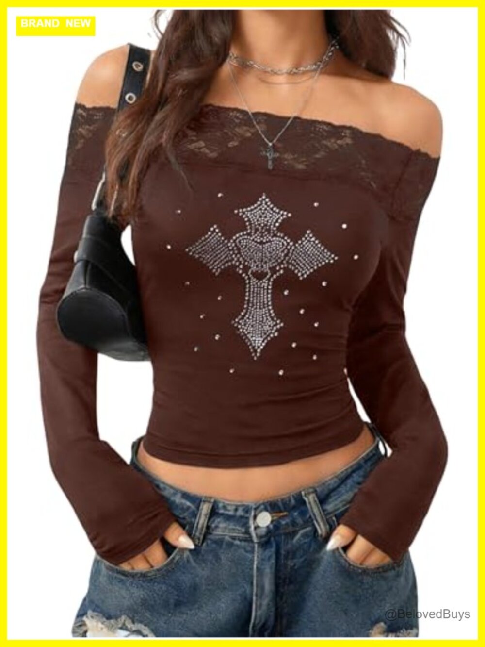 Off Shoulder Lace Long Sleeve Cropped Gothic Mesh Top